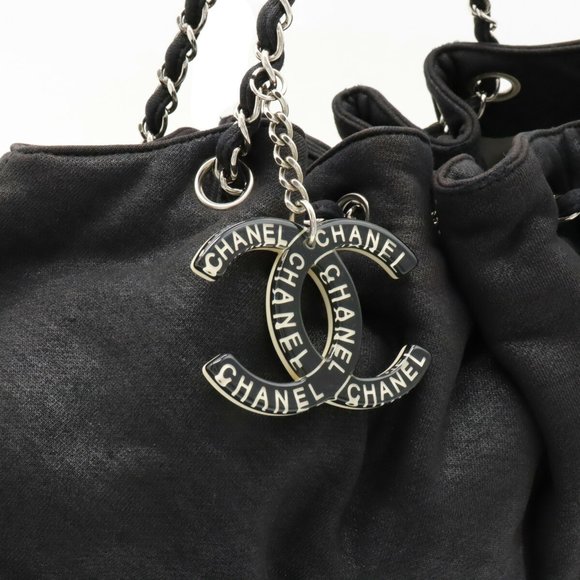 CHANEL Cocomark Melrose Cabas Matelasse Chain Shoulder Bag Cotton Jersey Blac... - Picture 8 of 8